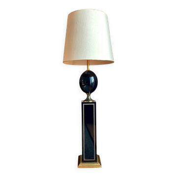Vintage 1980 Floor Lamp by Le Dauphin in black lacquer and gold brass - 1.5m
