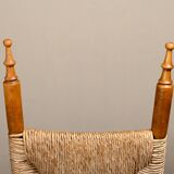 Spanish brutalist rustic Dining Chairs in Oak and Rush