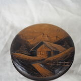 Large blackened wooden box mountain landscape folk art early / mid twentieth