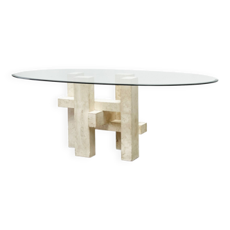 Travertine dining table by Willy Ballez, 1970s