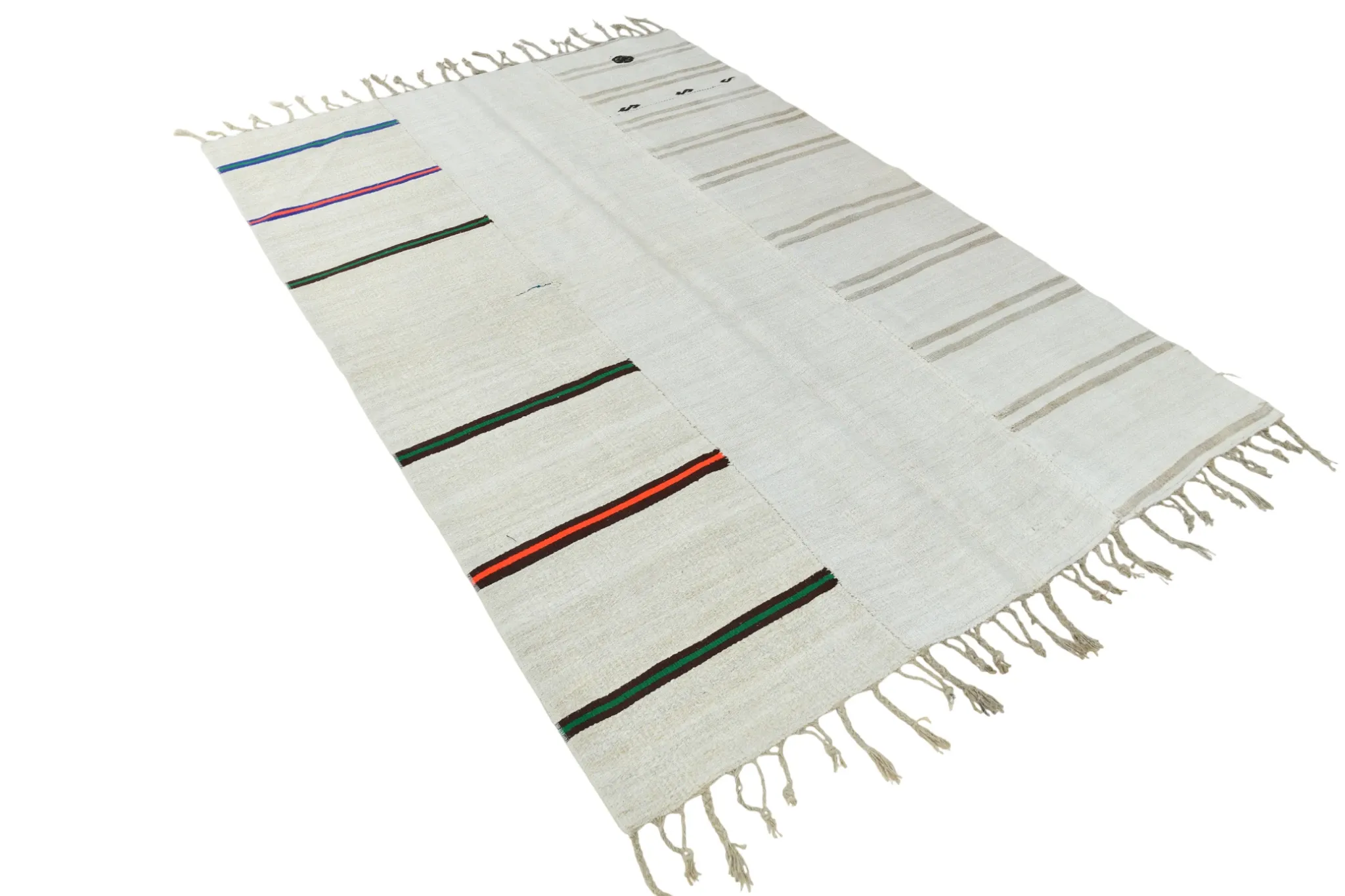 Off White & Cream Mid Century Modern Kilim Rug, Bohemian Living Room Carpet