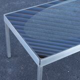 Glass coffee table with brushed aluminum legs, 1970