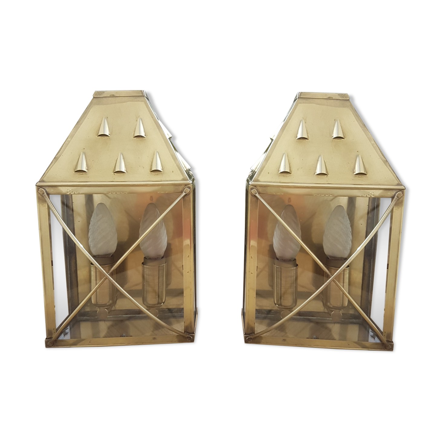 Brass exterior wall sconces, 50s-60s