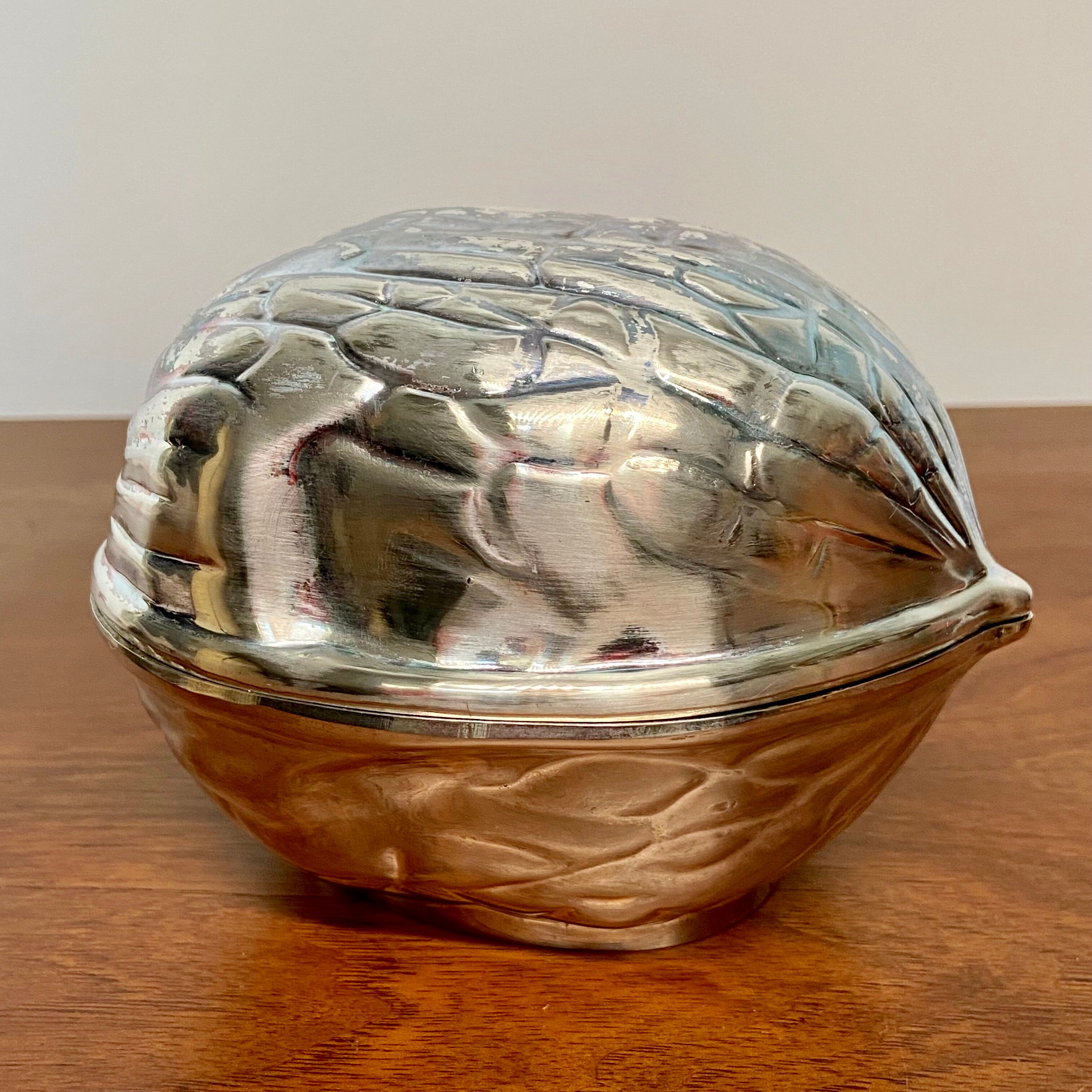 Silver metal walnut box