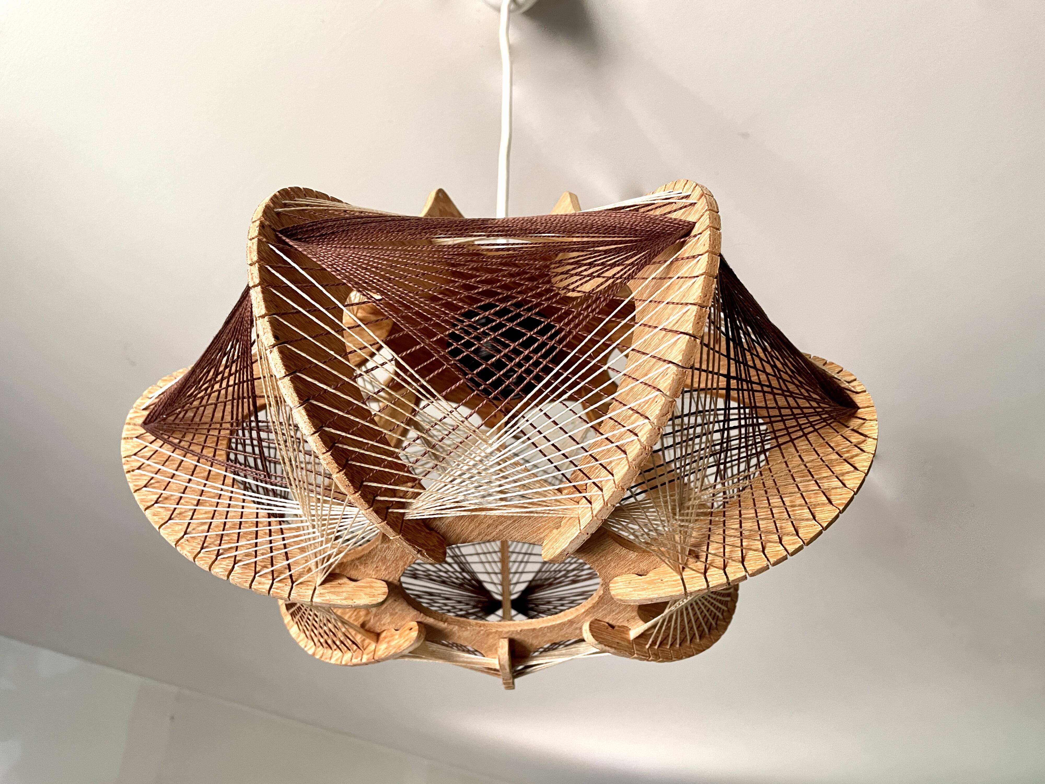 Scandinavian wooden suspension with stretched wires 1970