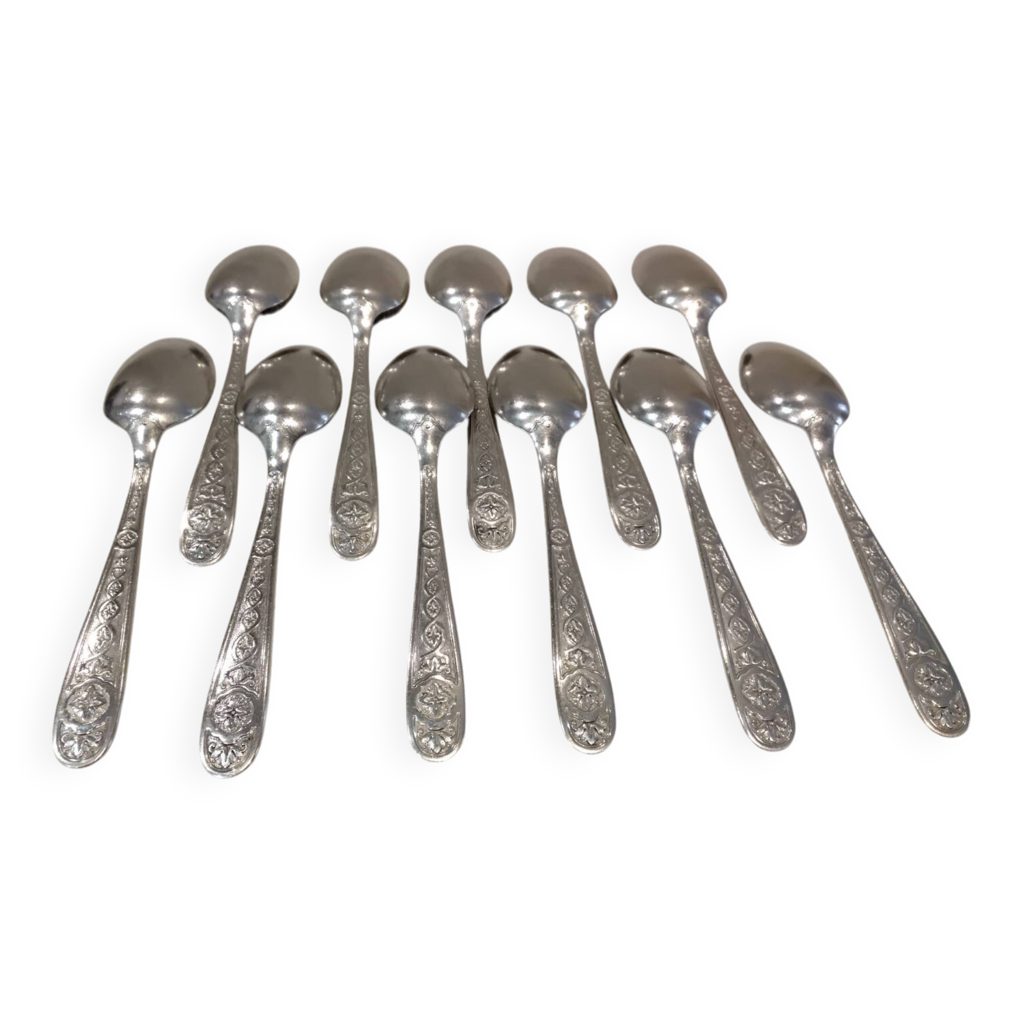 11 silver-plated soup spoons by Christofle Villeroy & Boch, striped
