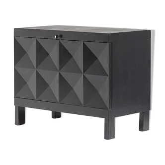 QUALITY CRAFTED CABINET WITH OP-ART DOORS DESIGNED BY J. BATENBURG FOR MI, BELGIUM 1969.