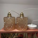 Lot de deux suspensions vintage en verre ambré