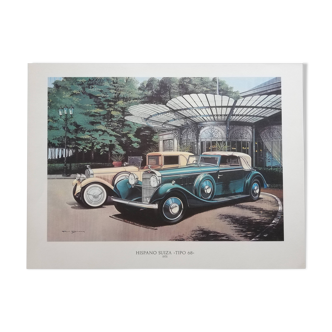 Hispano Suiza old car lithograph