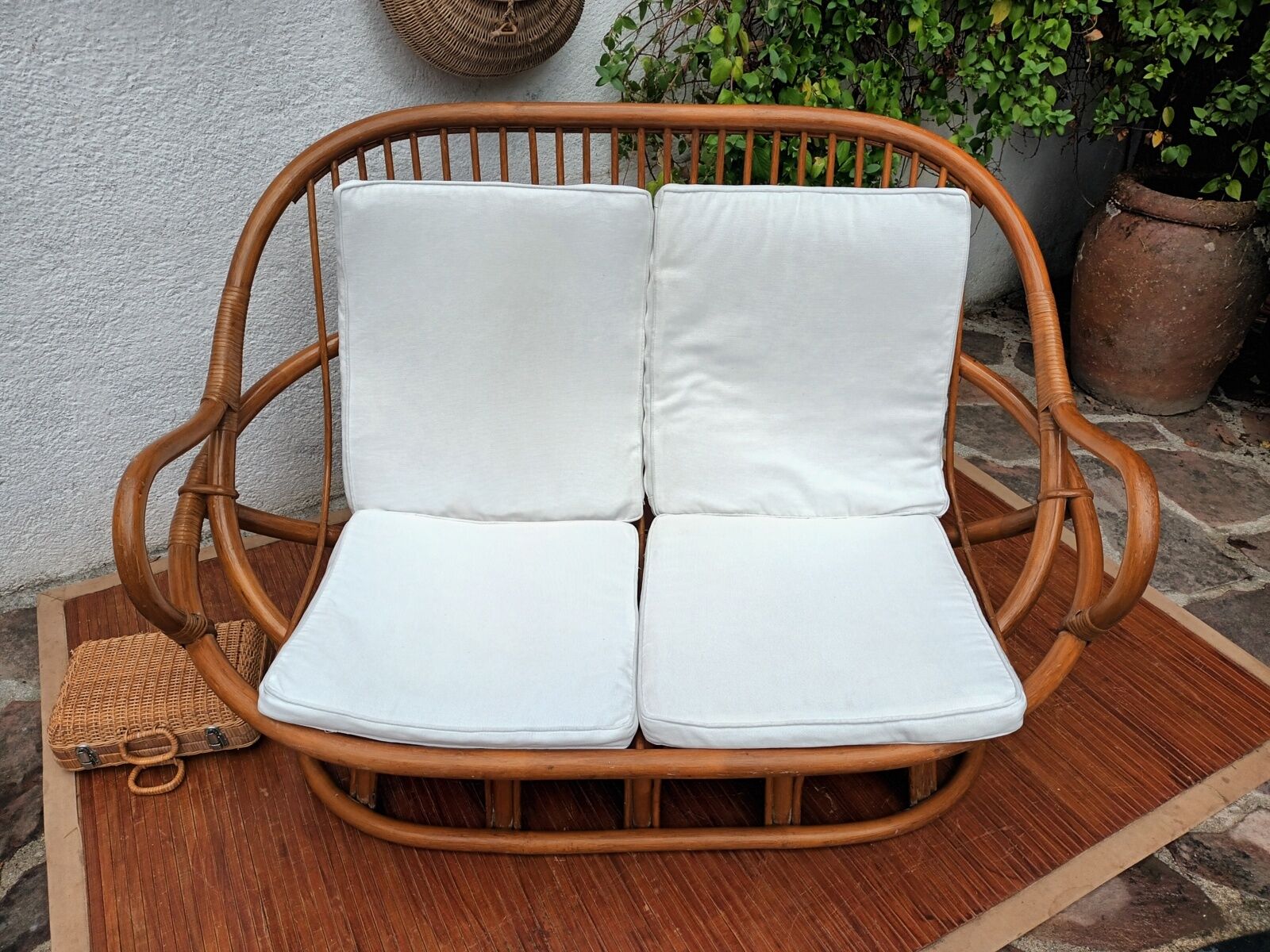 Rattan bench 70s