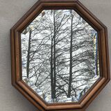 Rustic beveled mirror in molded natural wood 64 x 56 cm