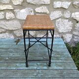 Rattan stool wrought iron 50s