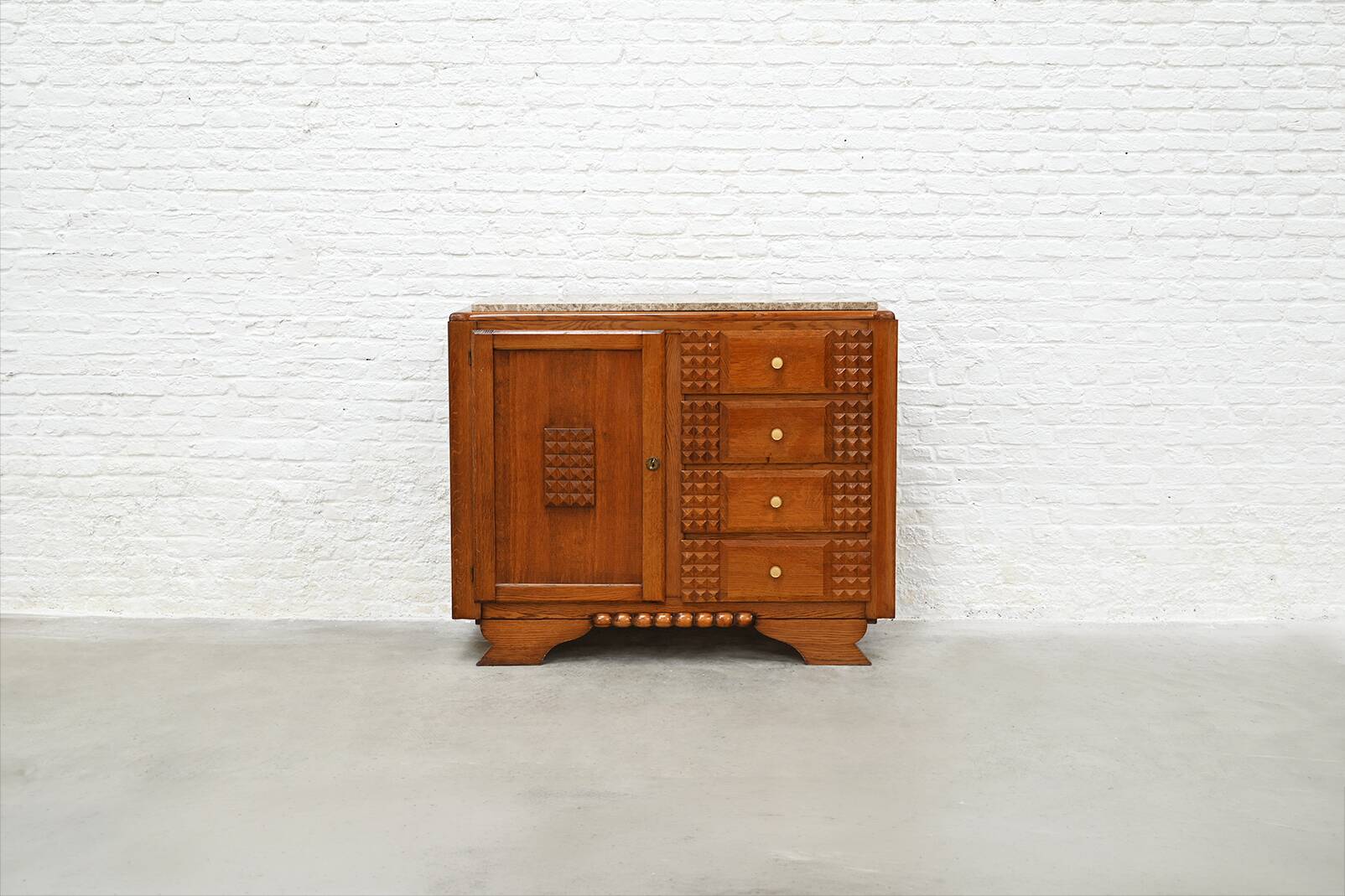 Oak Sculpted Art Deco Cabinet by Charles Dudouyt France, 1930s