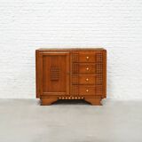 Oak Sculpted Art Deco Cabinet by Charles Dudouyt France, 1930s