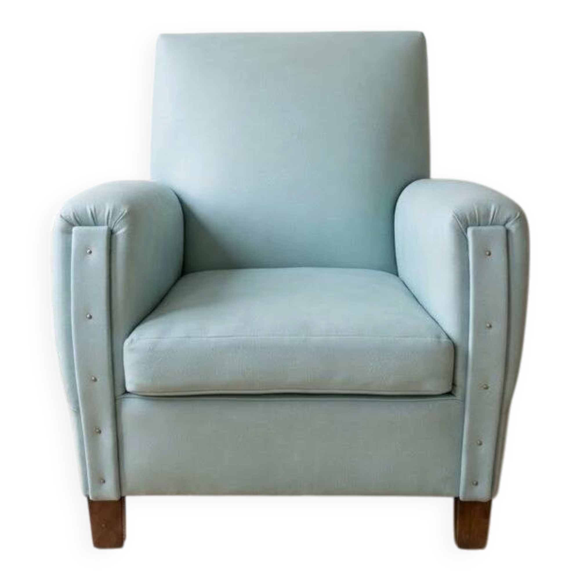 Vintage armchair in light blue faux leather retro style