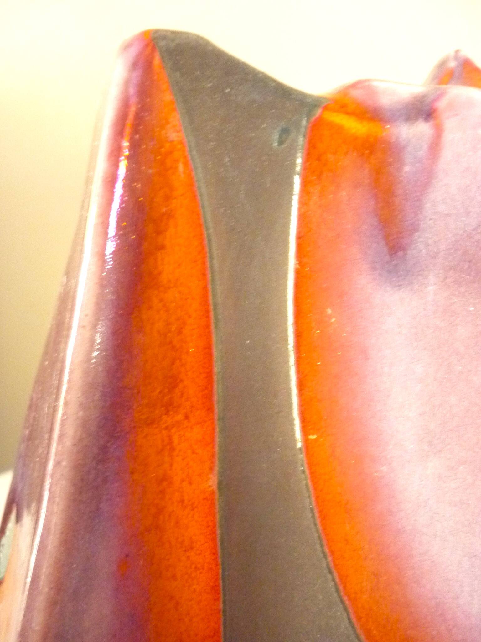 Raku ceramic vase, brutalist, gilded, design by Tony Evans