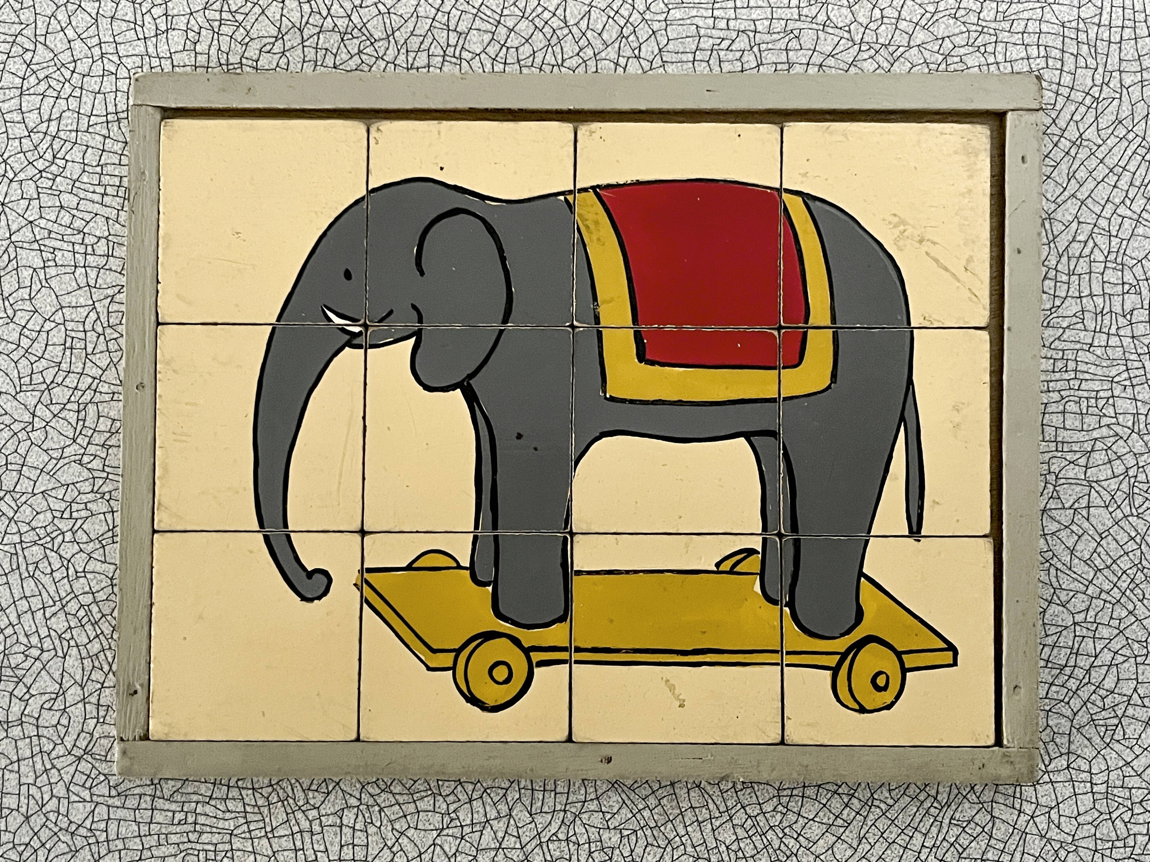 Wooden puzzle frame from the 1930s/40s depicting a circus elephant