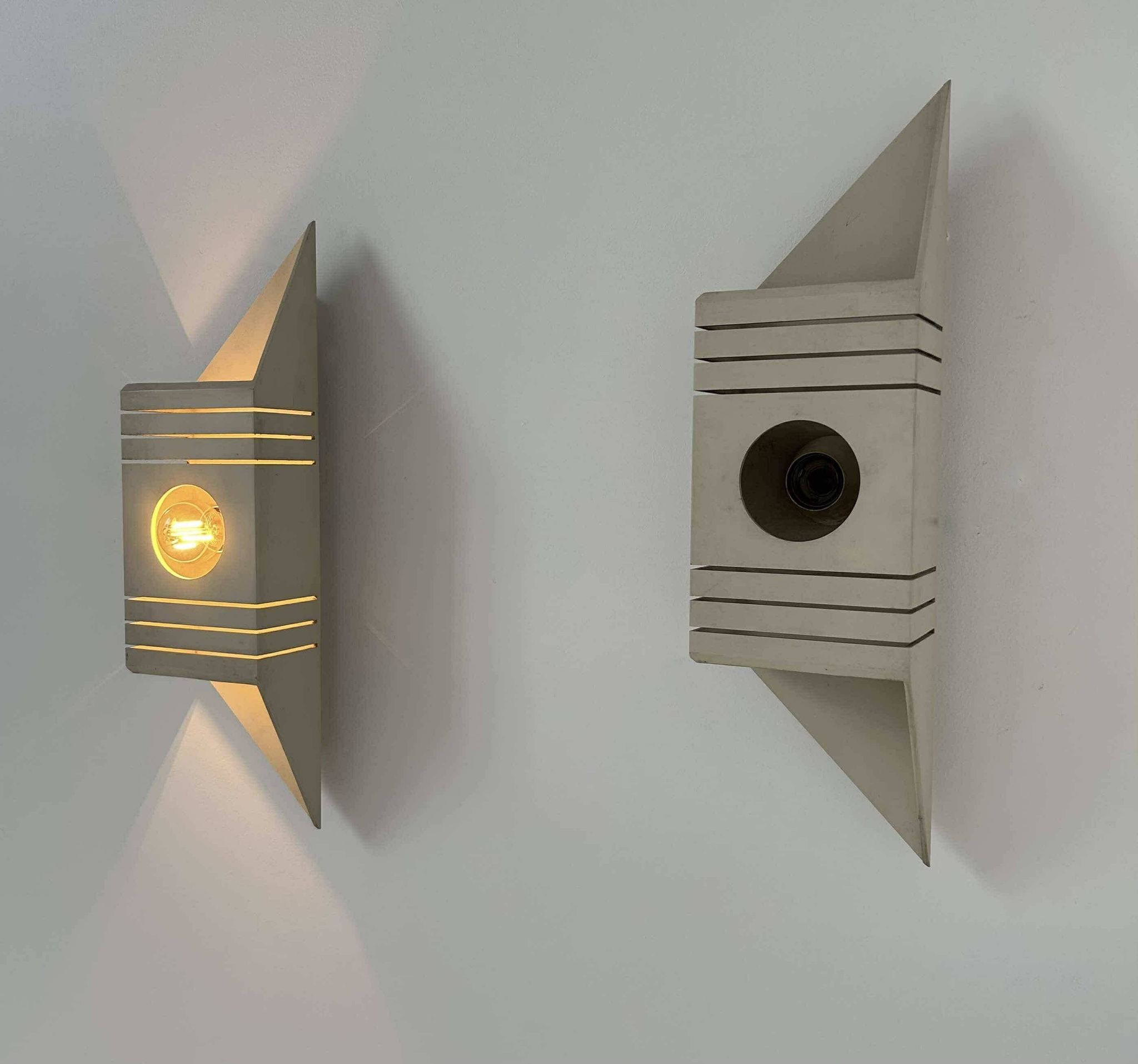 Pair of vintage wall lights, matt white lacquered metal, France 1970