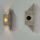 Pair of vintage wall lights, matt white lacquered metal, France 1970