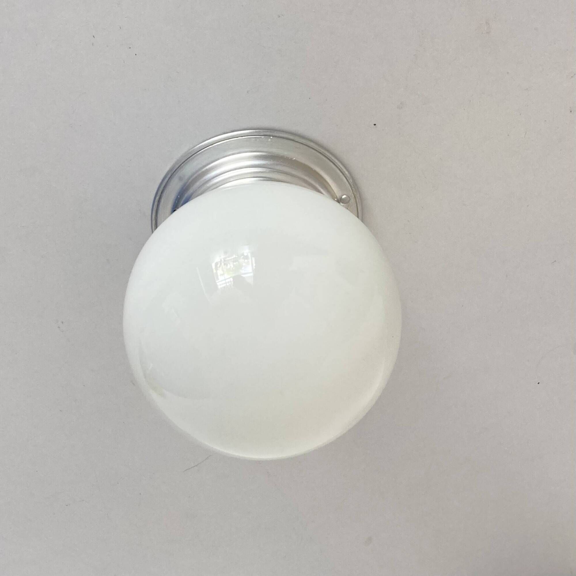 Old globe in opaline vintage wall or ceiling light diameter 15 cm and aluminum base LAMP-7127