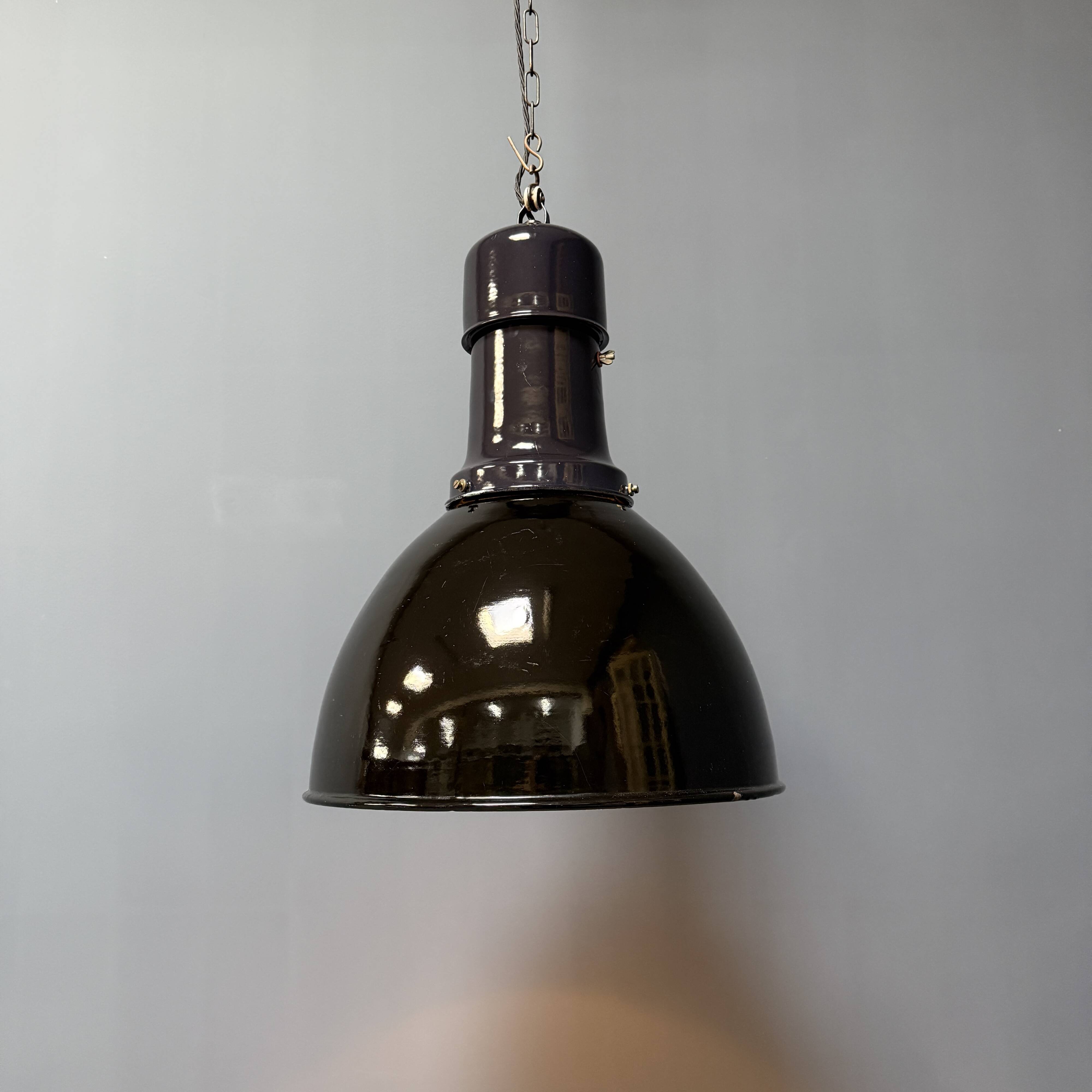Large black enamel Bauhaus factory lamp