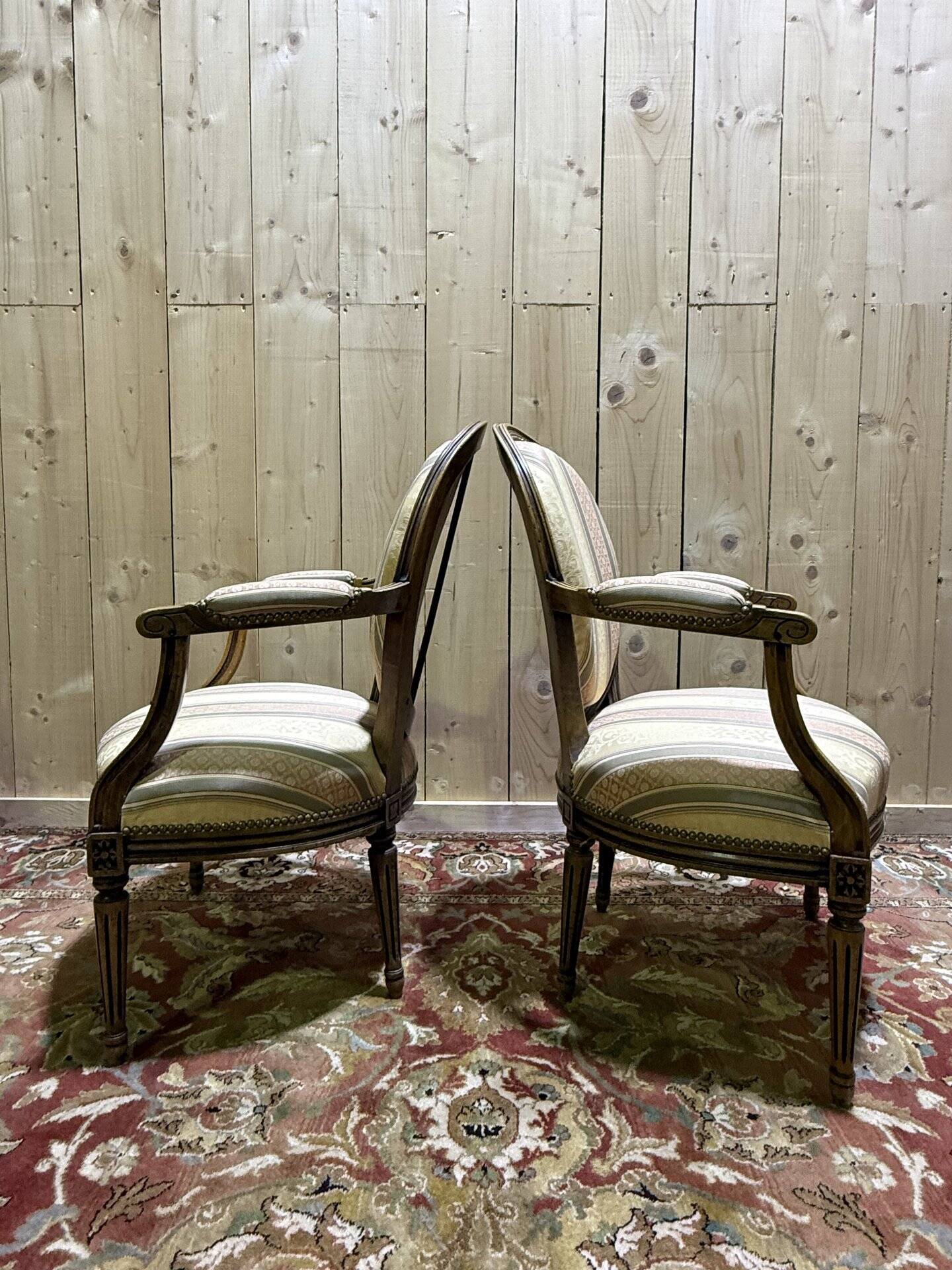 Paire de fauteuils médaillons de style Louis XVI