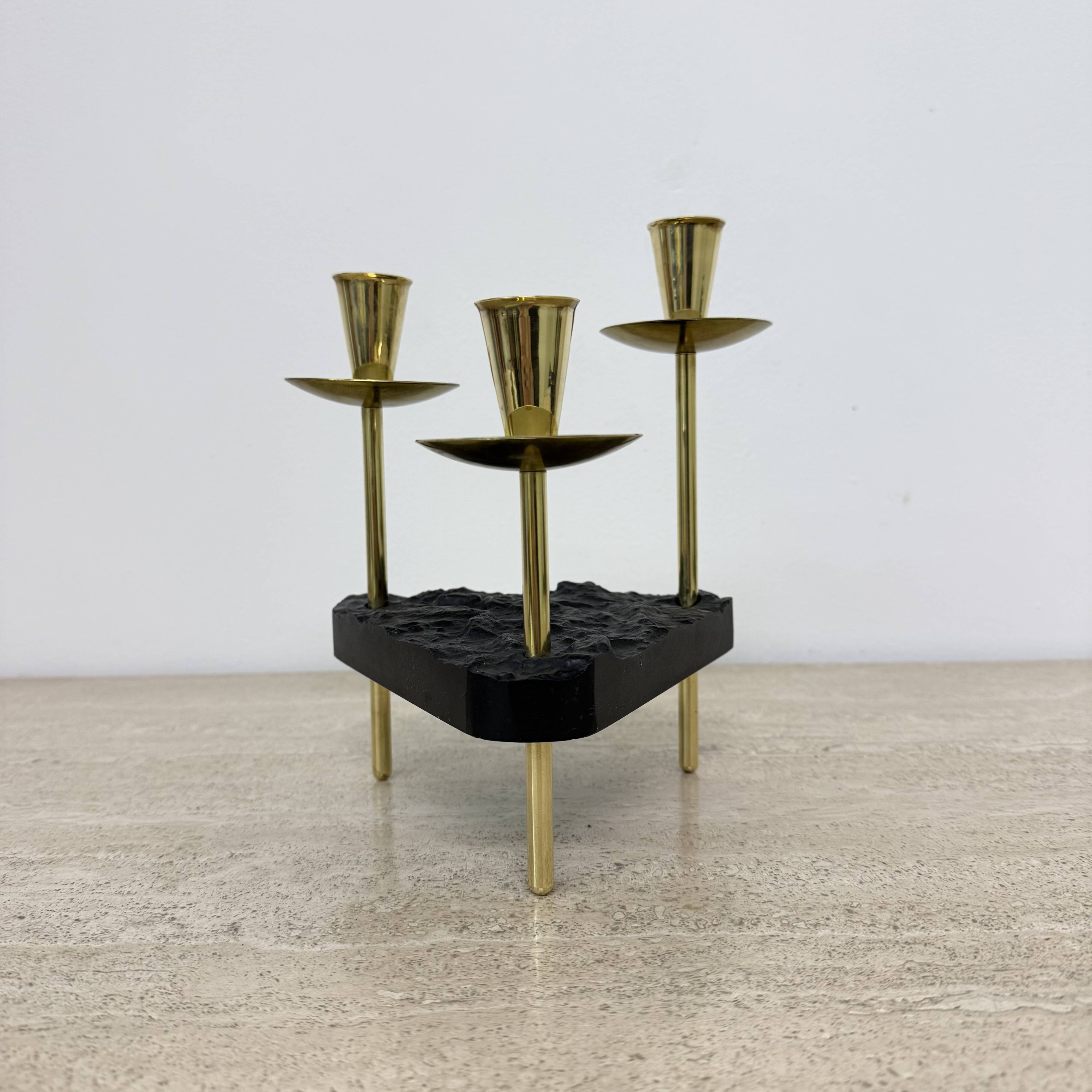 Mid century candle holder brass and lucite , 1970s
