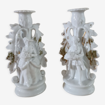 Pair of porcelain candle holders