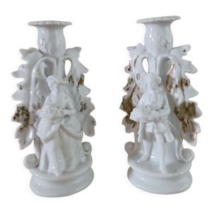 paire de bougeoirs en - porcelaine