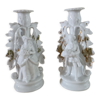 Pair of porcelain candle holders