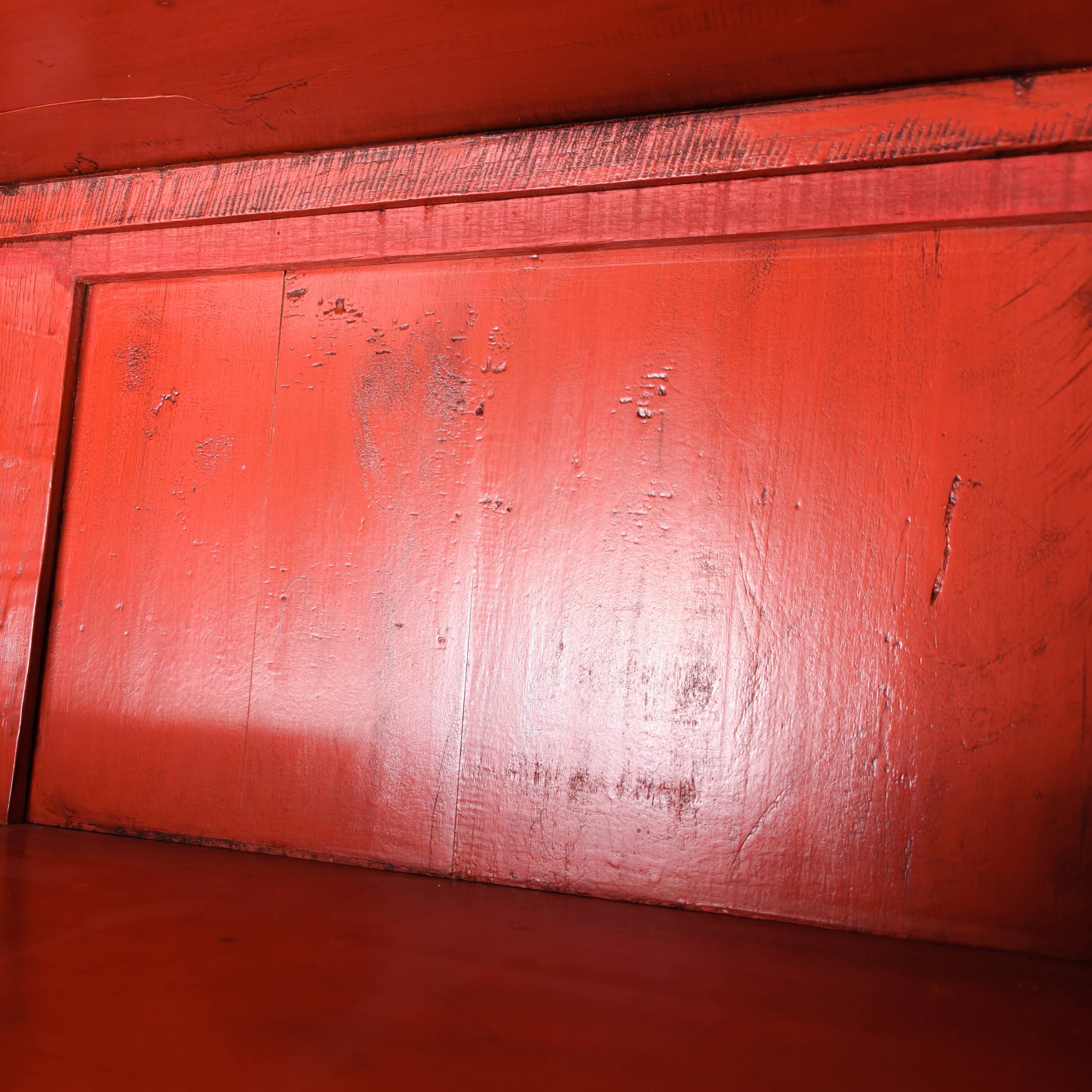 Antique Chinese Display Cabinet / Open Bookcase with Red Lacquer Interior