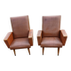 Paire de fauteuils vintage en skaï marron