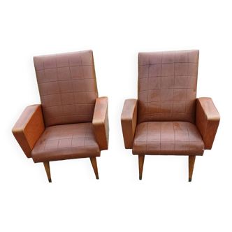 Pair of Vintage Skai Brown Armchairs