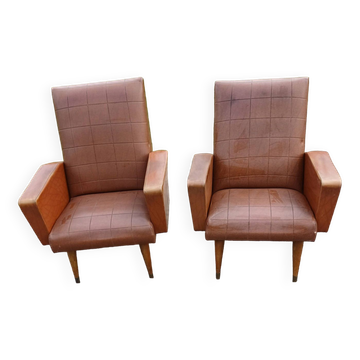 Pair of Vintage Skai Brown Armchairs