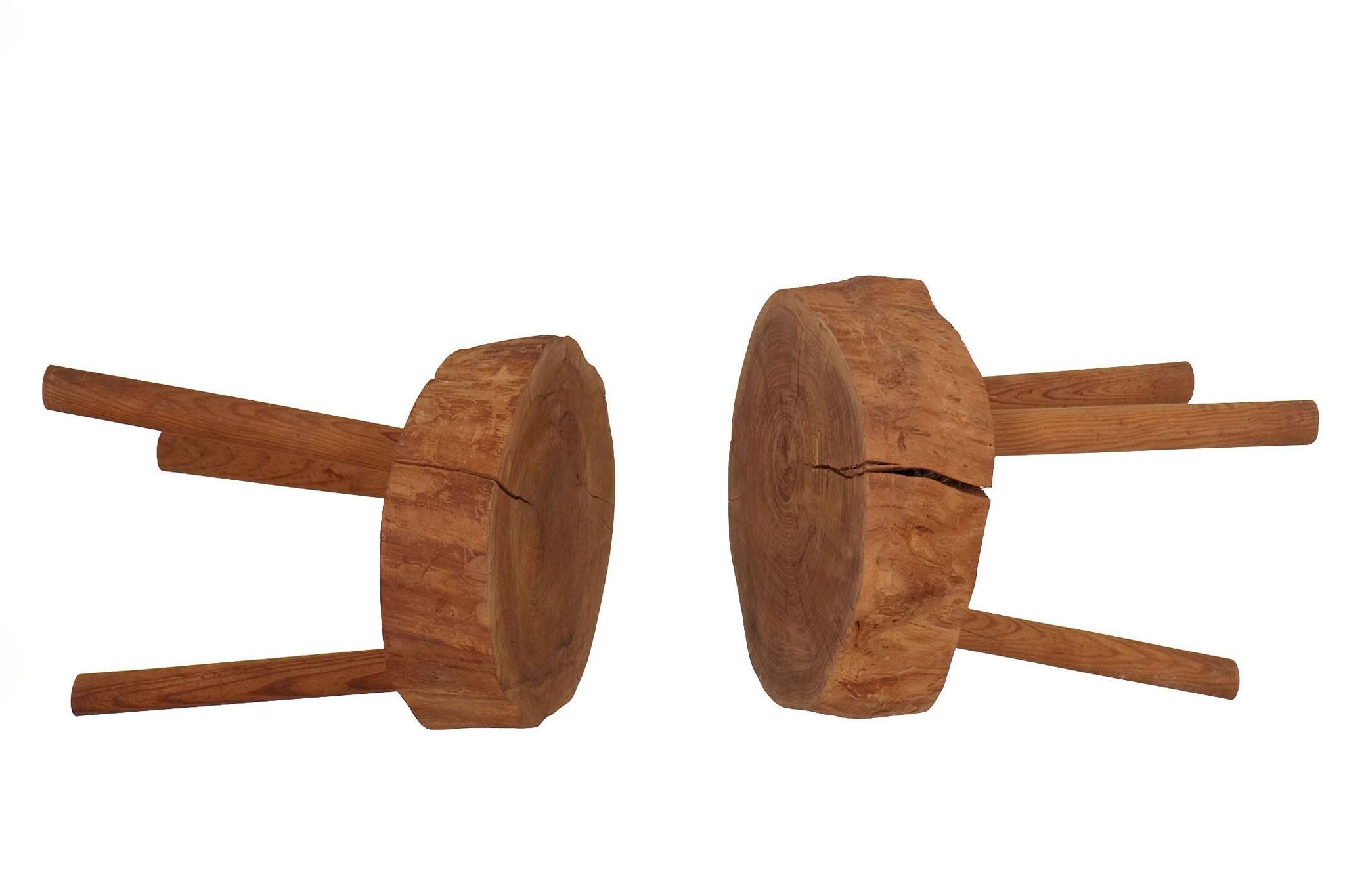 6 Raw Log Stools or Bedside Tables France circa 1970