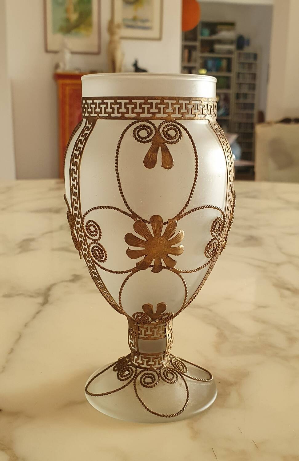 Glass and brass vase