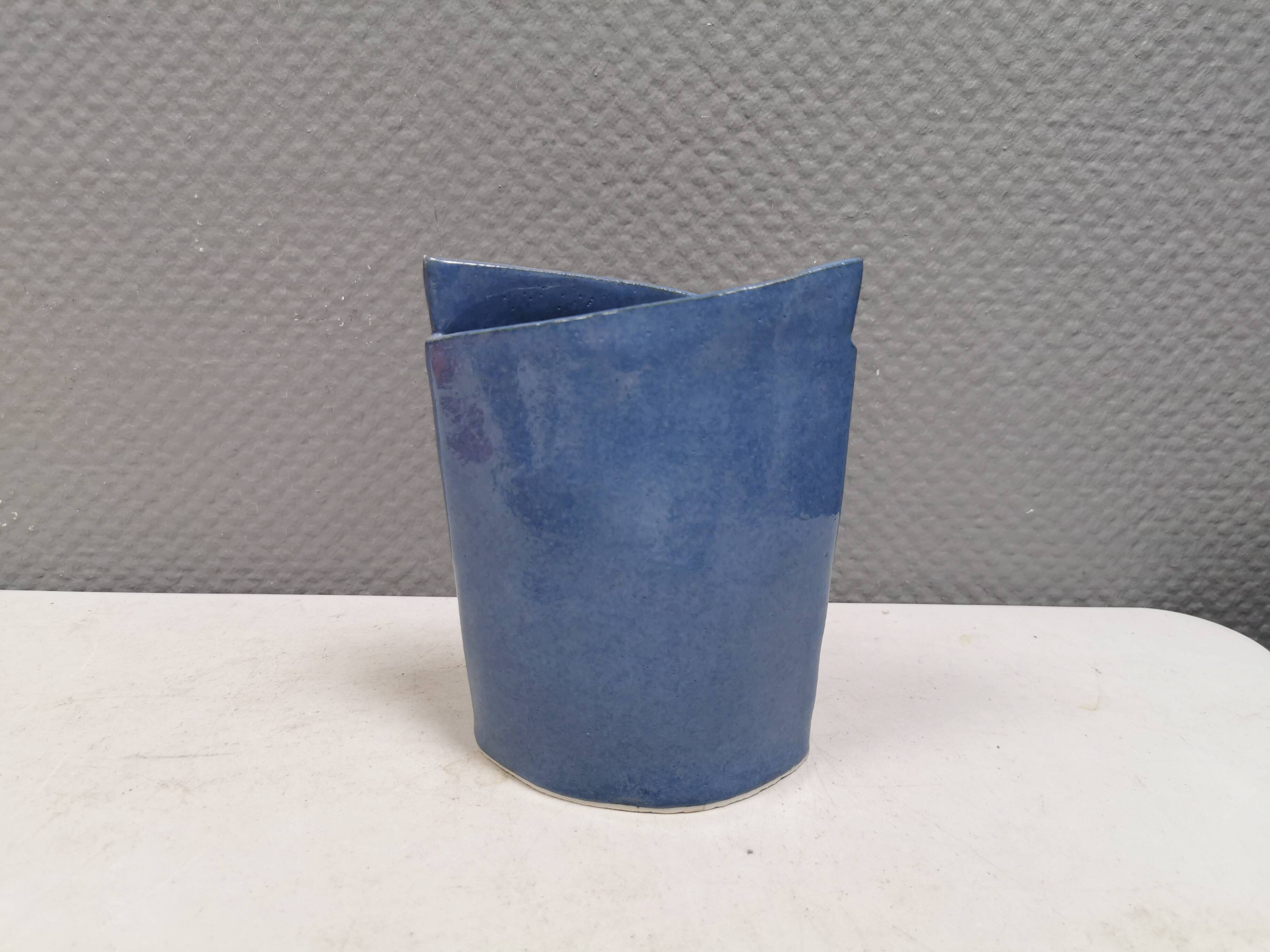 Handmade earthenware vase, with a beautiful light blue glaze. Denmark 1980s