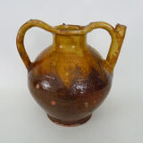 Gargoulette à eau poterie en terre cuite jaune marron vernissé. XIXème