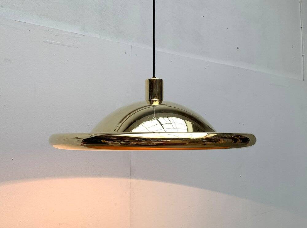 Postmodern Italian vintage brass suspension UFO model S-481 by Luci Italia, 1970s.
