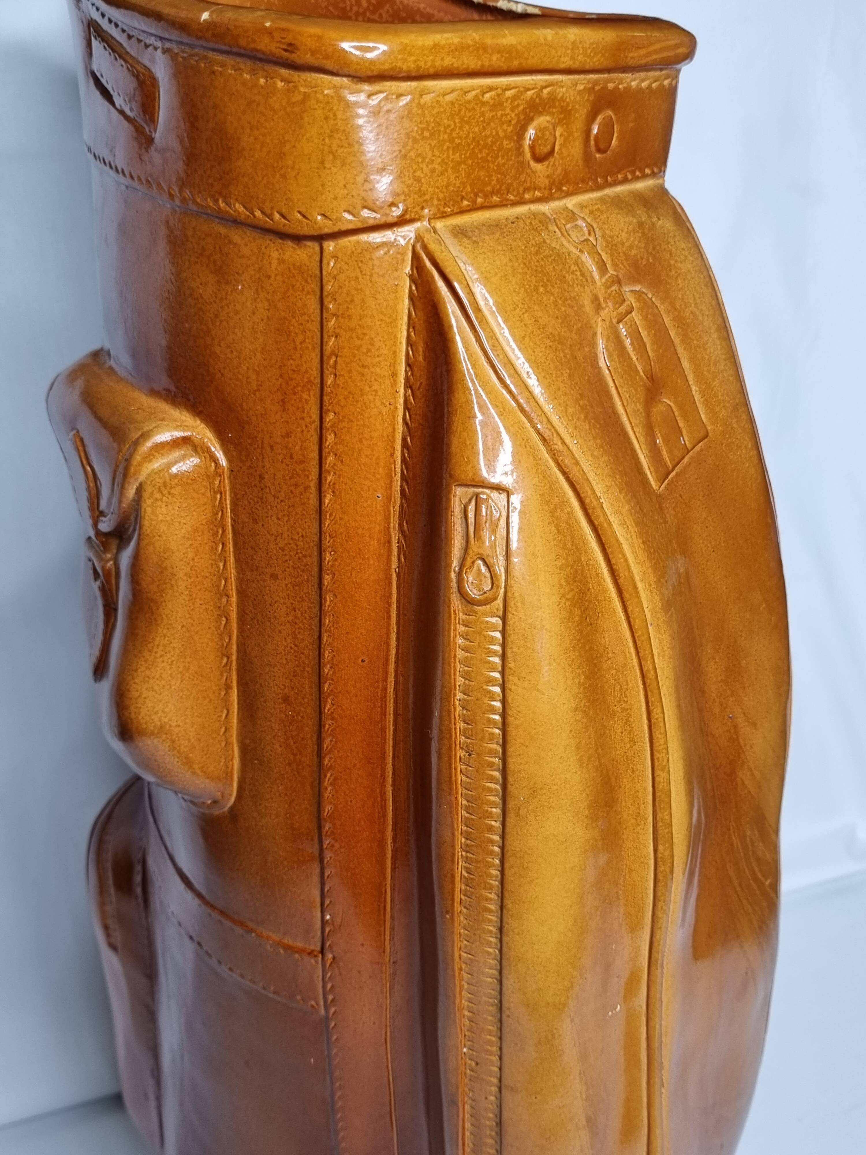 Vintage sculptural umbrella stand golf bag imitation leather 70s 65 cm