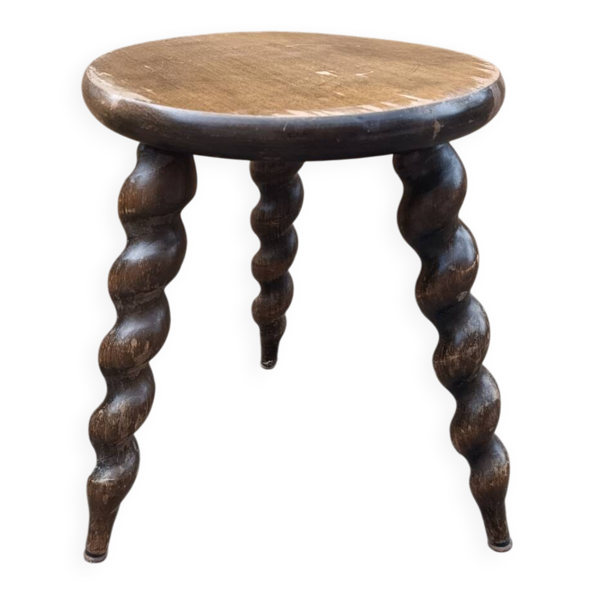 tabouret de ferme tripode brutaliste | pieds torsadés