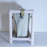 Rattan and canvas magazine rack