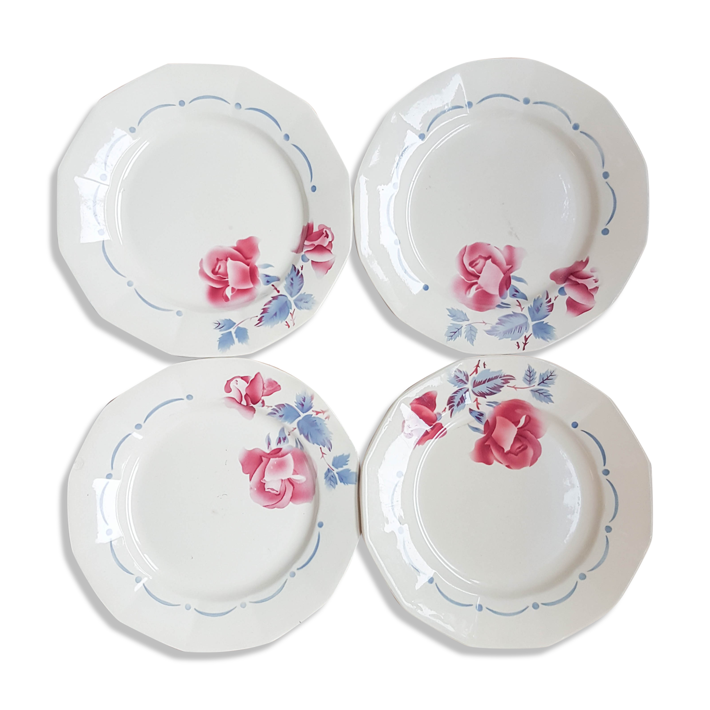 Lot of 4 flat plates "boulogne" Digoin Sarreguemines