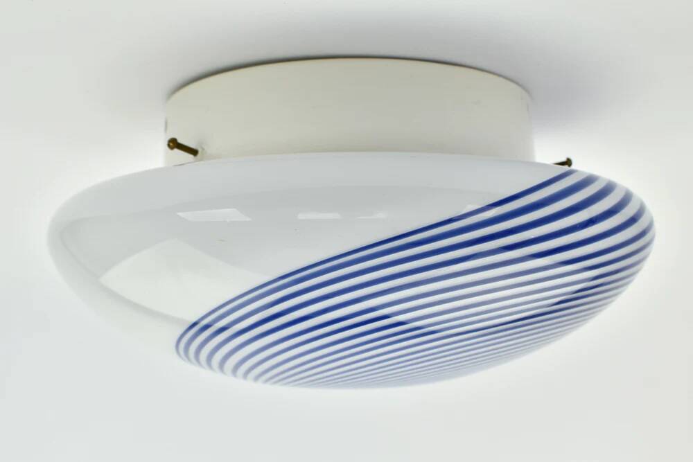 Vintage Murano glass cobalt blue swirl flush mount
