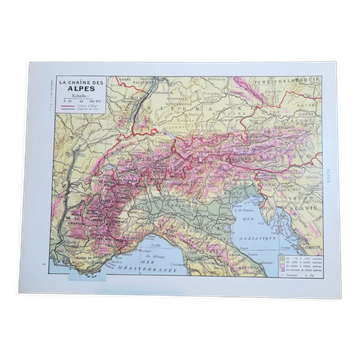 Old map of the Alps from 1928