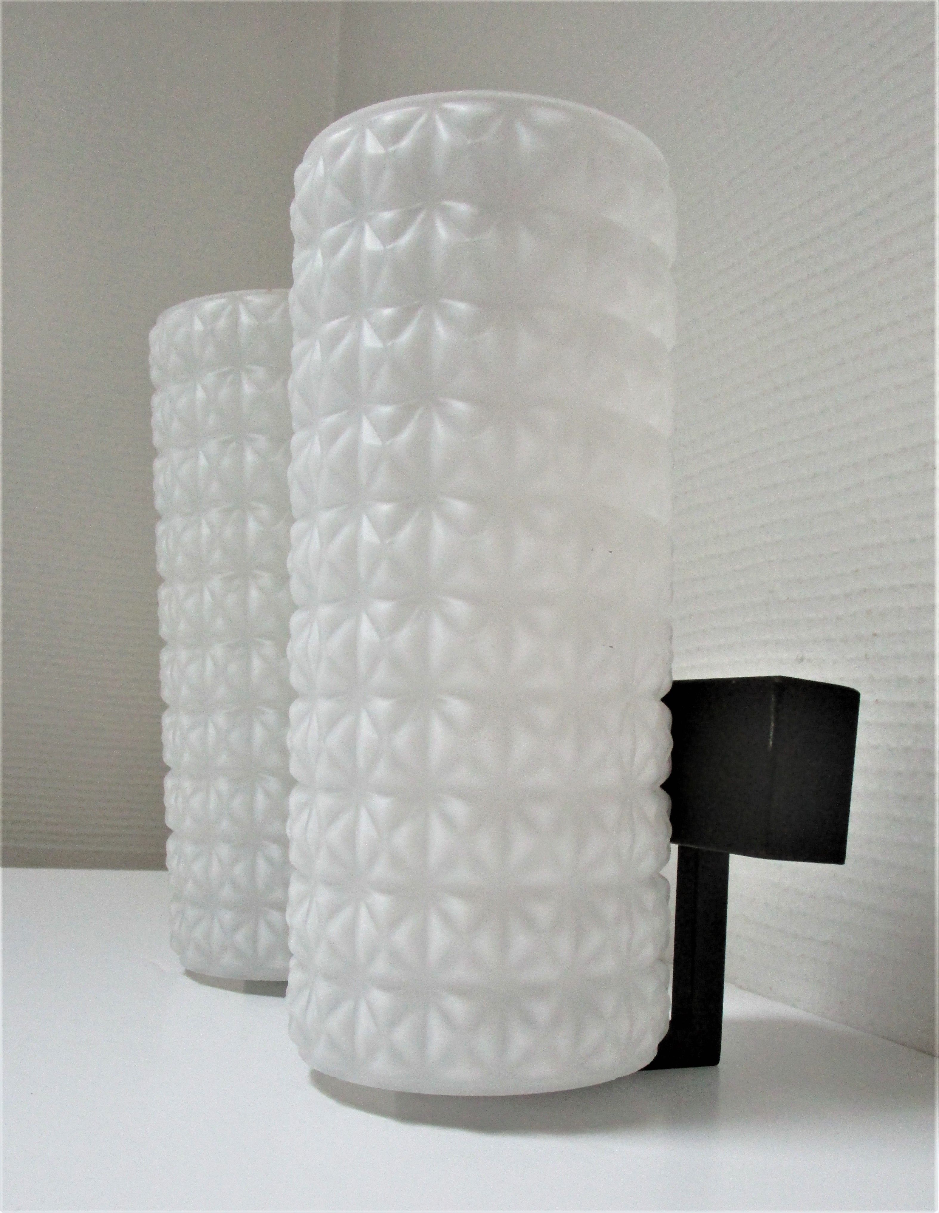 Pair of opaline wall lamps cylinder and metal years 50-60