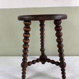 Signed turned wooden tripod stool