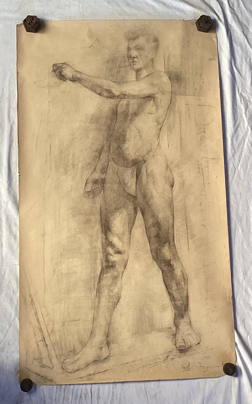 Large drawing of a man signed around 1943 pencil on paper dimensions: height -120cm-