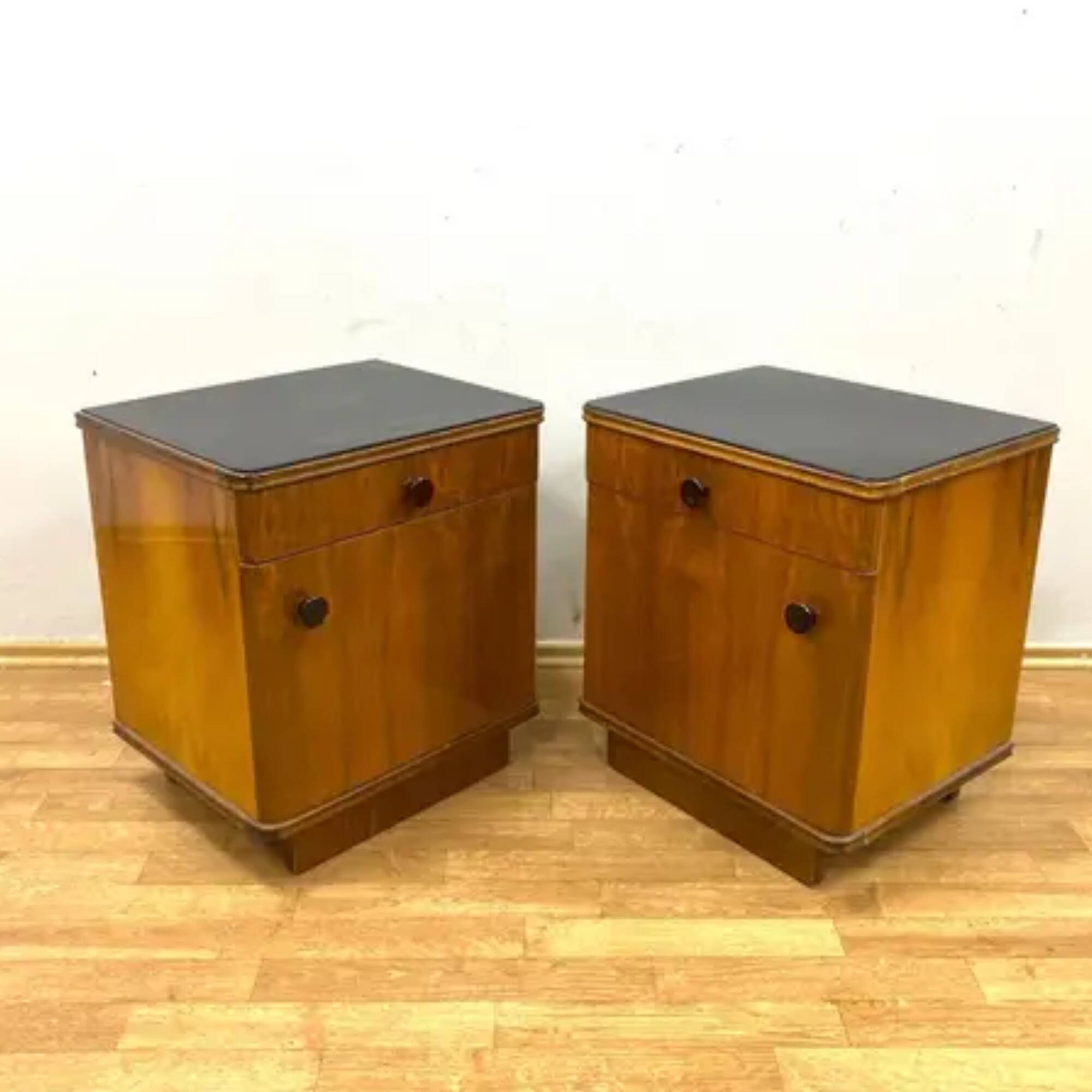 Set of 2 retro bedside tables, veneered wood, 1960s