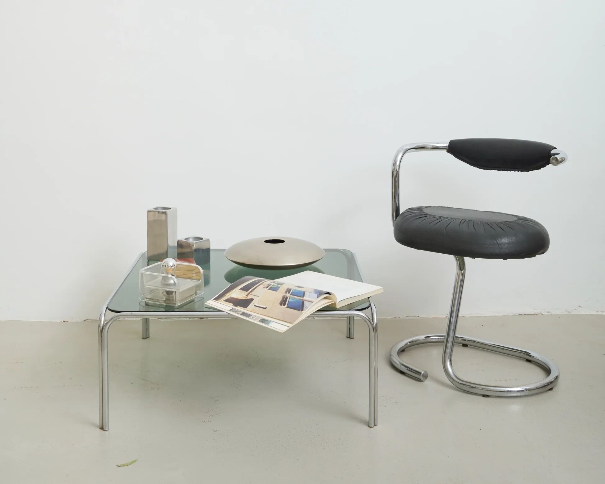 Tubular coffee table with smoked glass top, 1970s